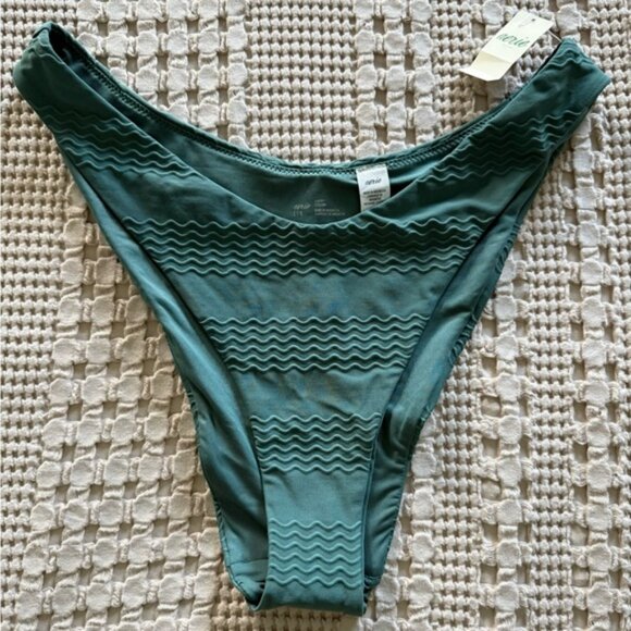 NEW Aerie Teal Wavy Textured‎ Bikini Bottom Size L - Picture 1 of 6